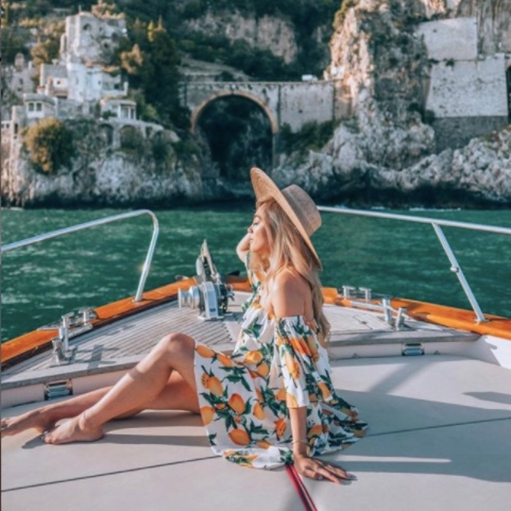 Lemon Print Off Shoulder Dress